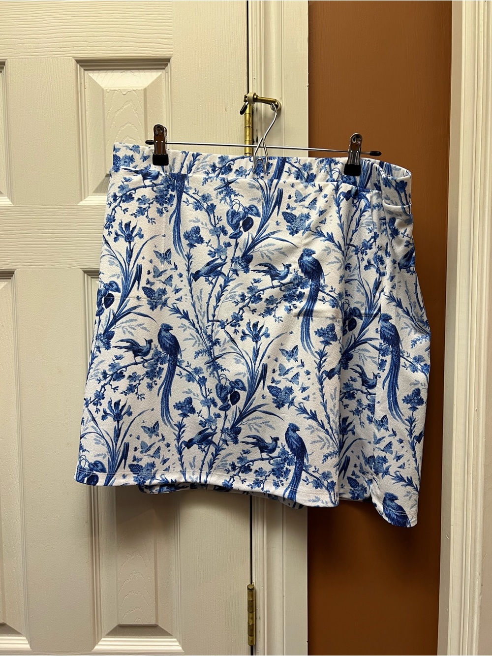 Isaac Mizrahi Blue and White Bird & Floral Skater Skirt